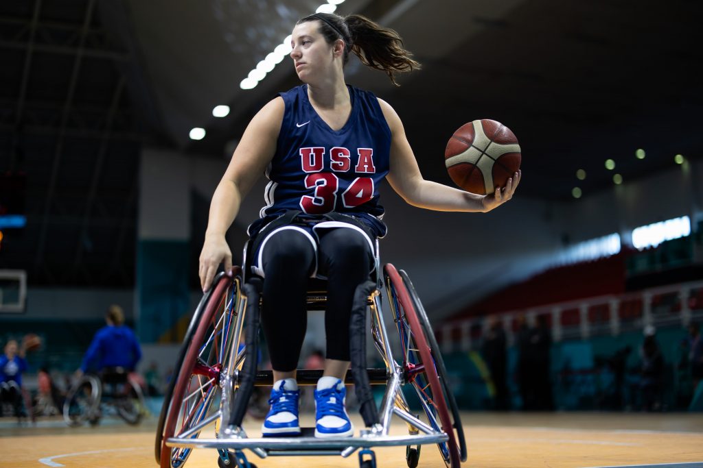 Emily competing on the Team U.S.A Women's Wheelchair Basketball Team. 